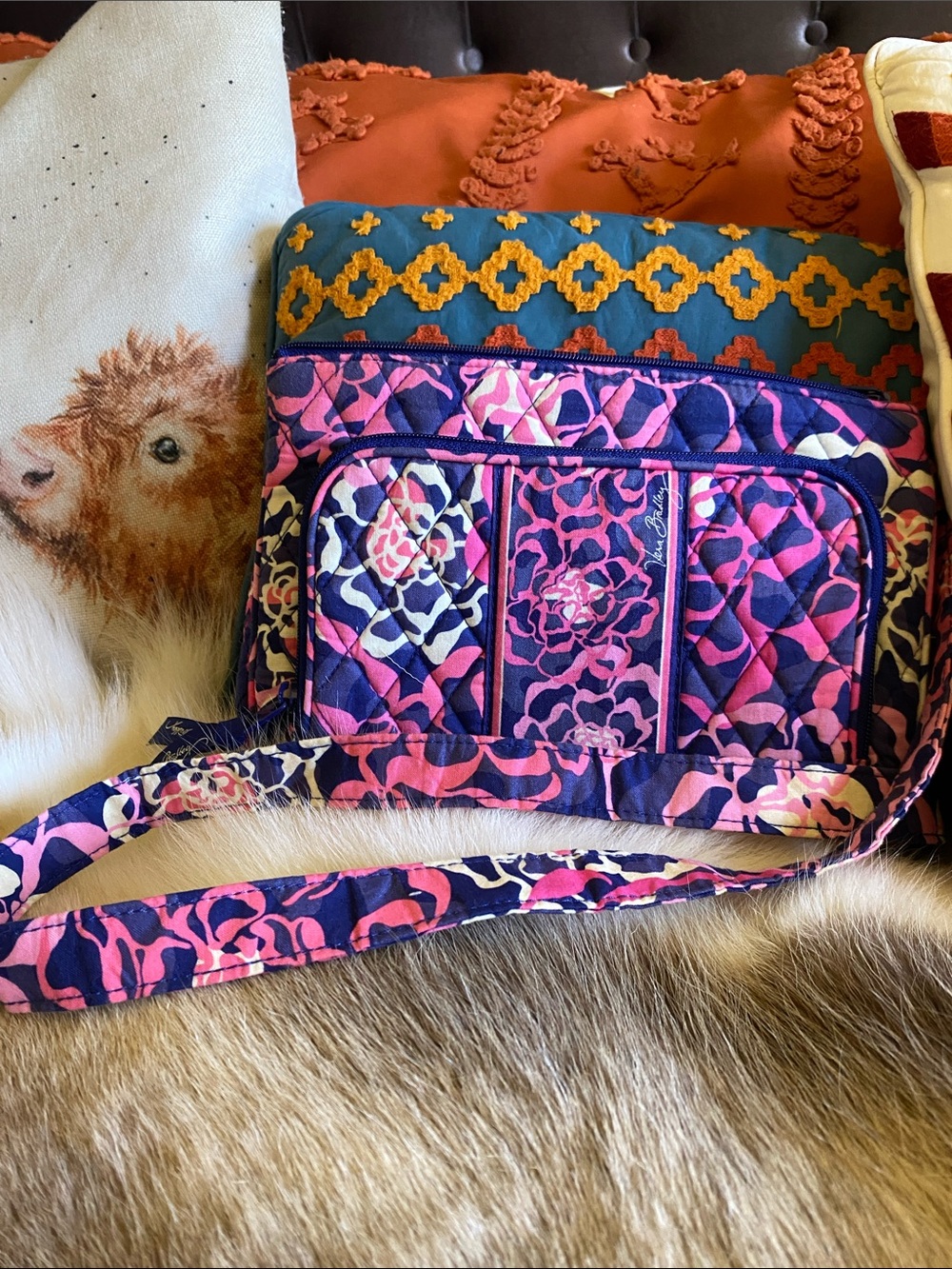 Vera Bradley Pink Purple Navy Quilted Crossbody Bag